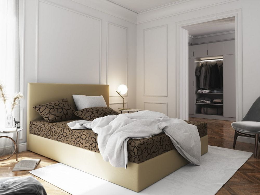 Veneti Boxspringová posteľ s úložným priestorom LUDMILA COMFORT - 160x200, hnedá / béžová