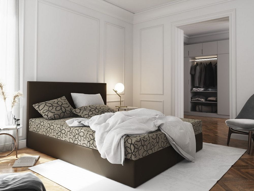 Veneti Boxspringová posteľ s úložným priestorom LUDMILA COMFORT - 160x200, béžová / hnedá