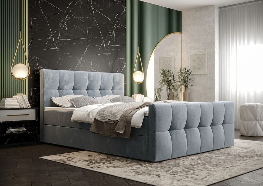 Veneti Boxspringová posteľ s úložným priestorom ELIONE COMFORT - 120x200, modrá