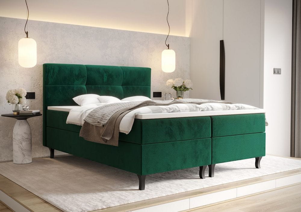 Veneti Boxspringová posteľ s úložným priestorom DORINA COMFORT - 160x200, zelená