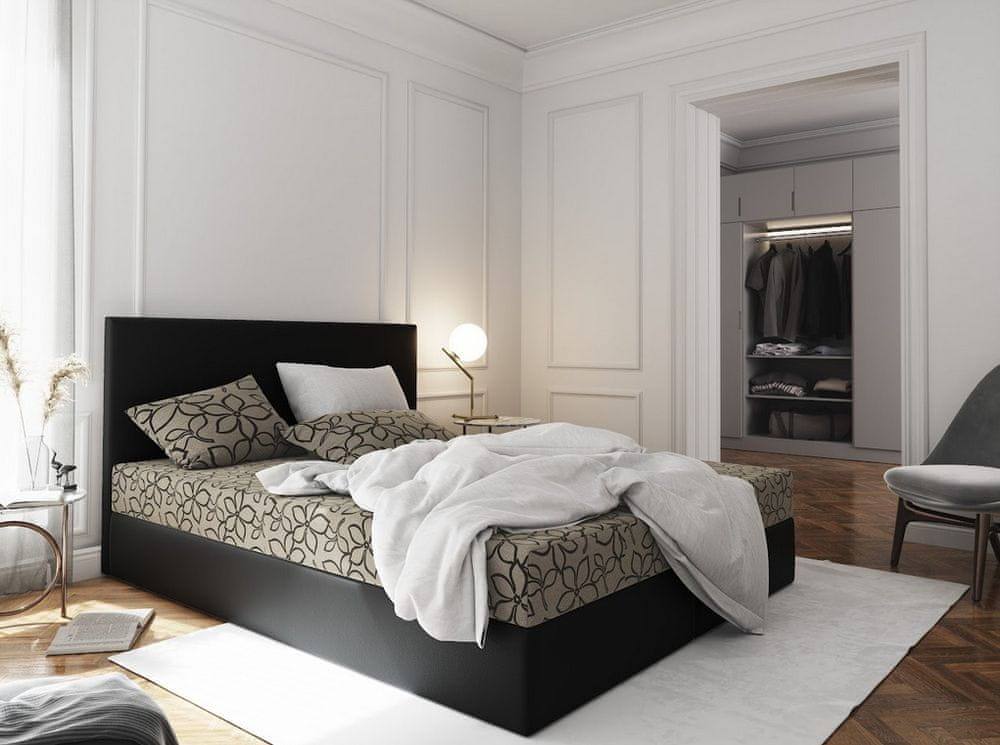 Veneti Boxspringová posteľ s úložným priestorom LUDMILA COMFORT - 180x200, béžová / čierna