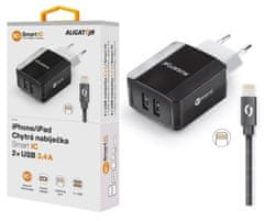 Aligator Múdra sieťová nabíjačka 3.4A, 2xUSB, smart IC, čierna, kábel pre iPhone/iPad 2A