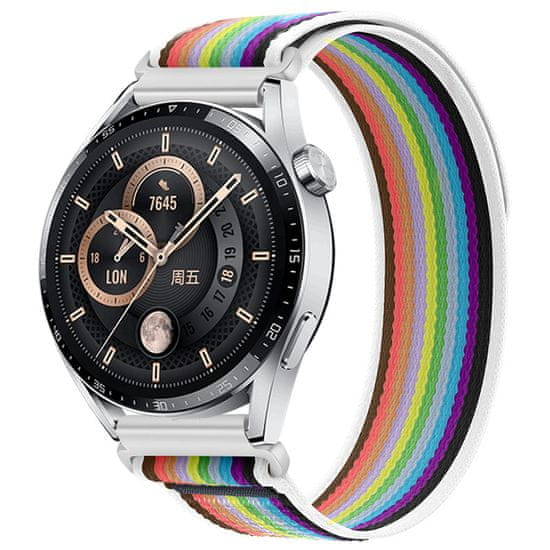 BStrap Velcro Nylon remienok na Huawei Watch 3 / 3 Pro, white rainbow