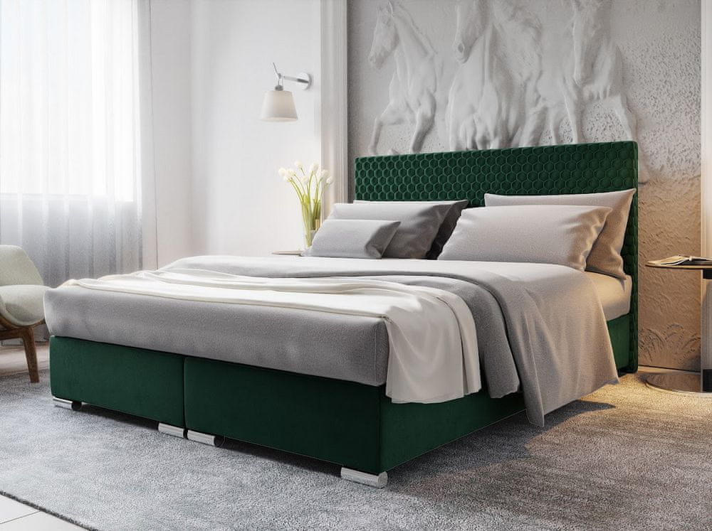 Veneti Manželská čalúnená posteľ HENIO COMFORT - 160x200, fľaškovo zelená