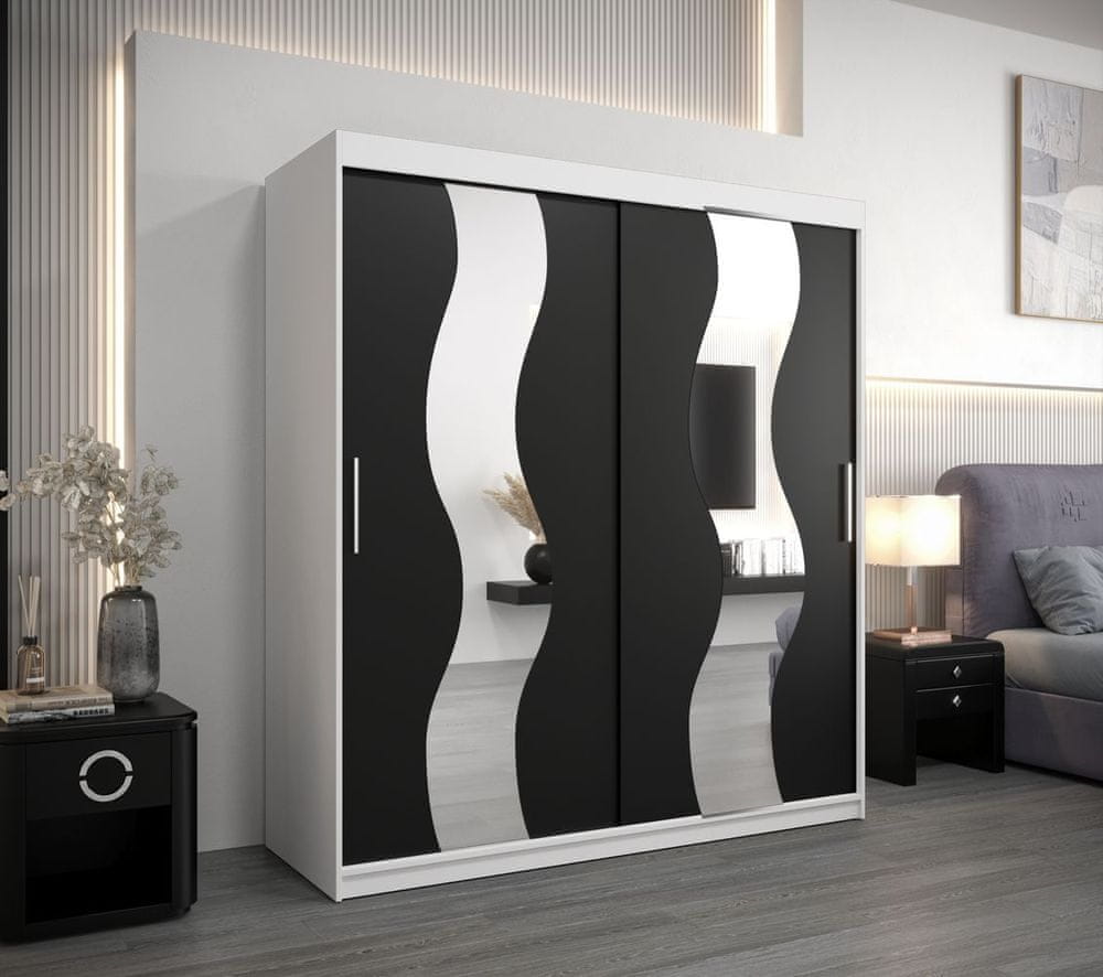 Veneti Skriňa s posuvnými dverami LINA - šírka 180 cm, biela / čierna