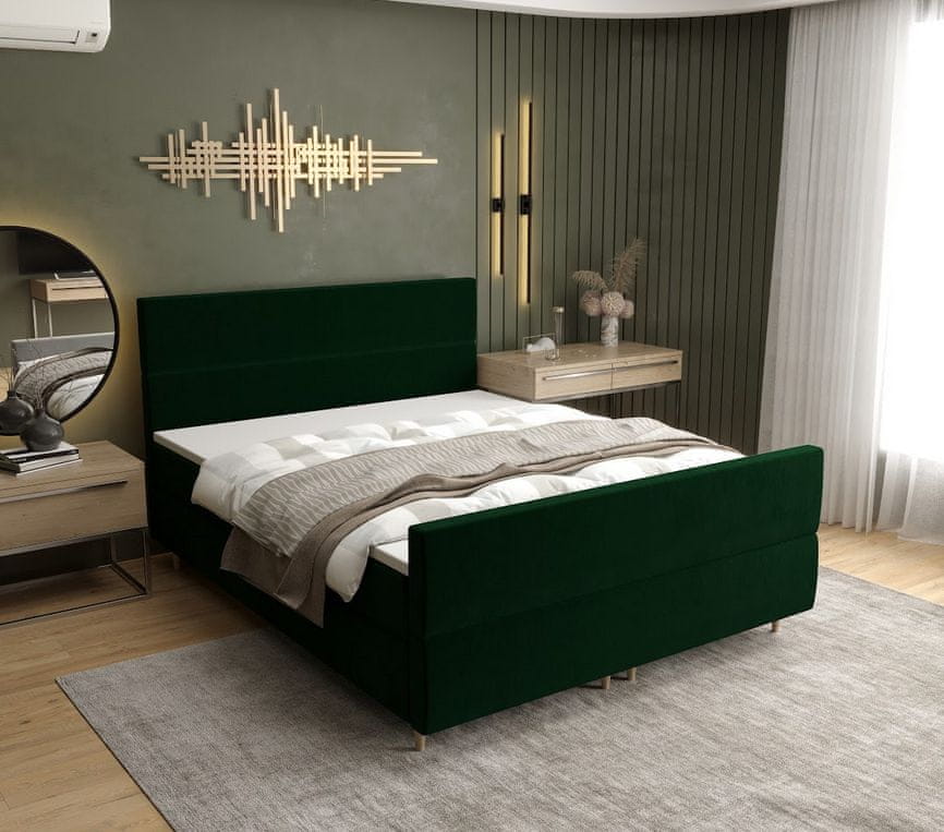 Veneti Boxspringová posteľ ANGELES PLUS COMFORT - 140x200, tmavo zelená