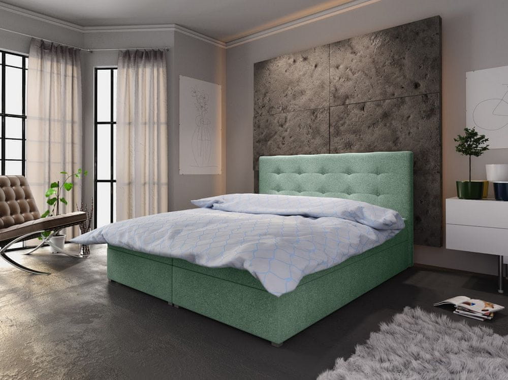Veneti Manželská posteľ s úložným priestorom STIG COMFORT 6 - 160x200, svetlo zelená