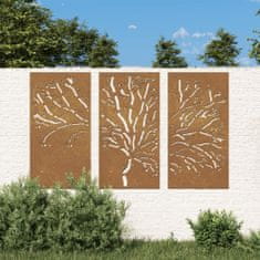 Petromila vidaXL Záhradné nástenné dekorácie 3 ks 105x55 cm kortenová oceľ strom