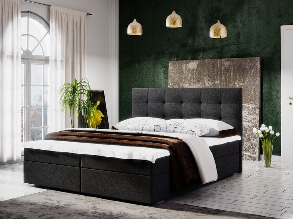 Veneti Manželská posteľ s úložným priestorom STIG 5 - 200x200, čierna