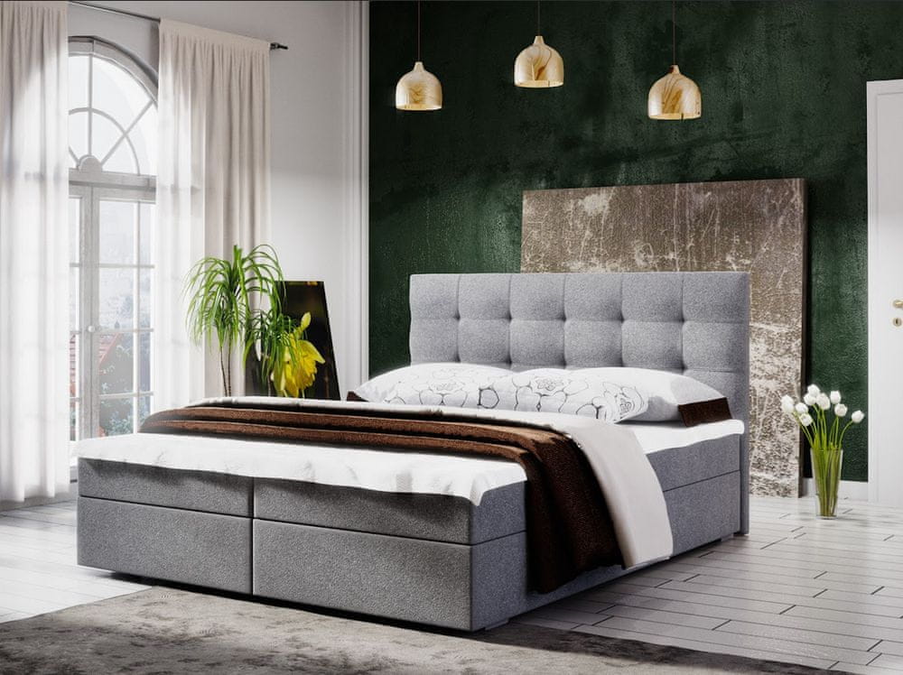 Veneti Manželská posteľ s úložným priestorom STIG COMFORT 5 - 140x200, svetlo šedá