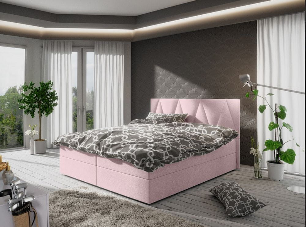 Veneti Manželská posteľ s úložným priestorom STIG COMFORT 3 - 160x200, ružová