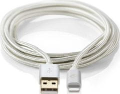 Nedis PROFIGOLD Lightning/USB 2.0 kabel/ Apple Lightning 8pinový - USB-A zástrčka/ nylon/ stříbrný/ BOX/ 3m