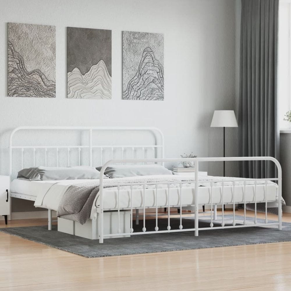 Vidaxl Kovový rám postele s čelom a podnožkou biely 193x203 cm