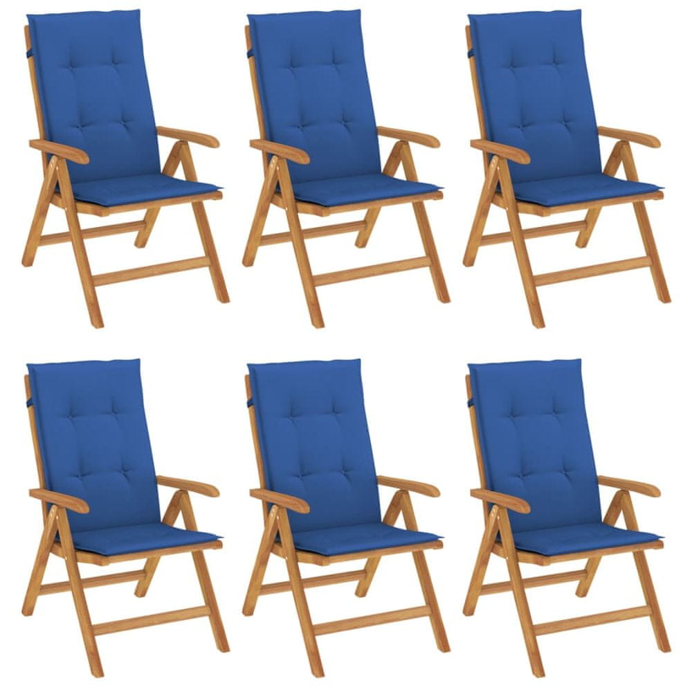 Vidaxl Sklápacie záhradné stoličky s vankúšmi 6 ks tíkový masív