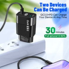 Techsuit – nabíjačka (CHPD131) – GaN, USB, Type-C, rychle nabíjanie - 65 W - Čierna KP27239
