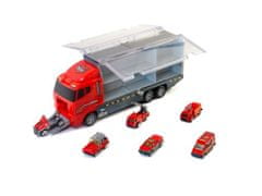 KIK KX6681_1 Kamión s hasičskými autíčkami červený