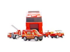 KIK KX6681_1 Kamión s hasičskými autíčkami červený