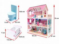 KIK KX6484 MDF drevený domček pre bábiky + nábytok 70 cm ružový LED