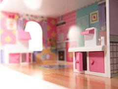 KIK KX6484 MDF drevený domček pre bábiky + nábytok 70 cm ružový LED