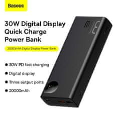 BASEUS Power Bank Adaman Metal Digital Display Fast charge C+U+U (with C+C cable 50cm 60W(20V/3A) 30W, 20000 mAh, čierna (PPAD030001)