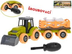 Mikro Trading Traktor 28 cm Skrutka s voľným chodom s vlekom a ovcami 2 ks v krabici