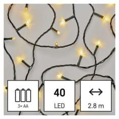 EMOS EMOS LED vianočná reťaz, 2,8 m, 3x AA, vonkajšia aj vnútorná, teplá biela, časovač D4FW01