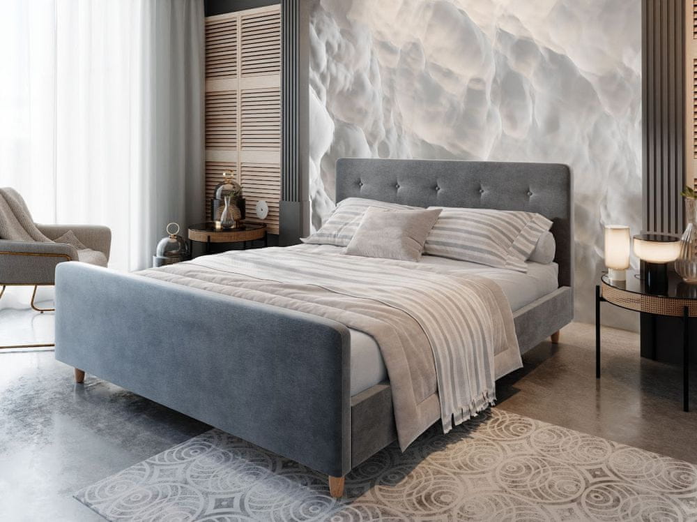 Veneti Manželská čalúnená posteľ NESSIE - 140x200, svetlo šedá