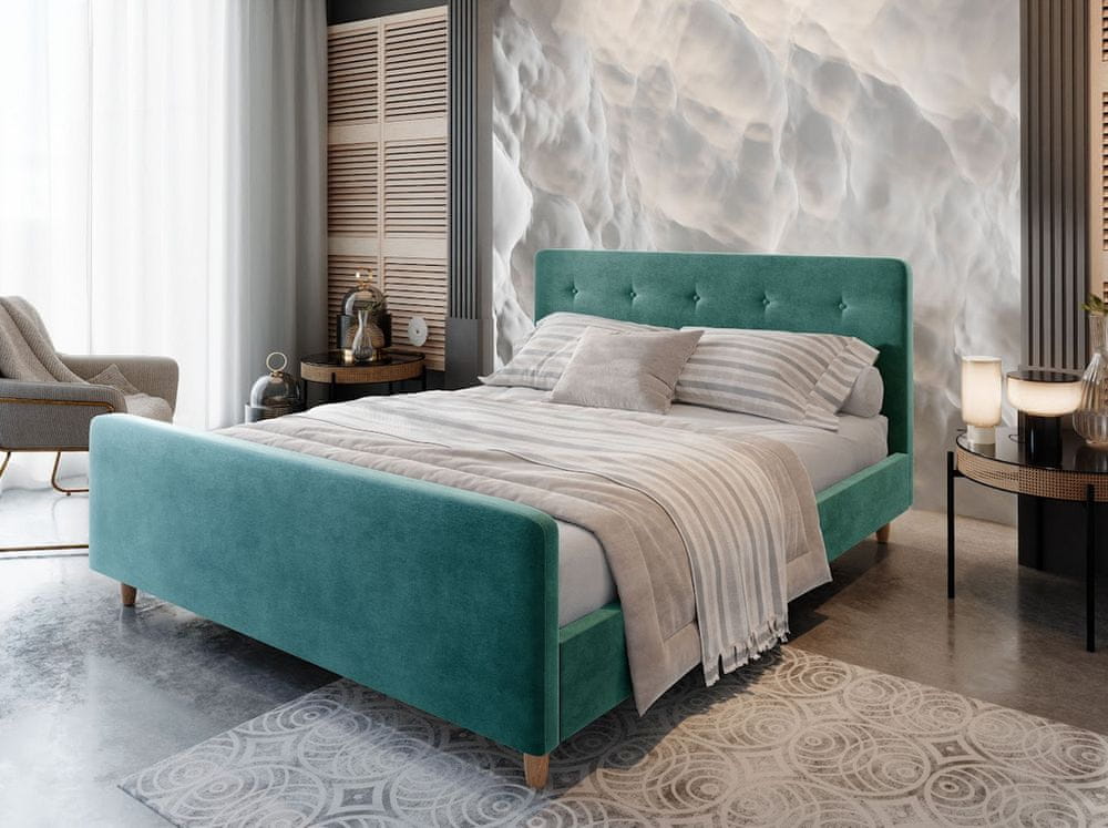 Veneti Manželská posteľ s úložným priestorom NESSIE - 180x200, tyrkysová