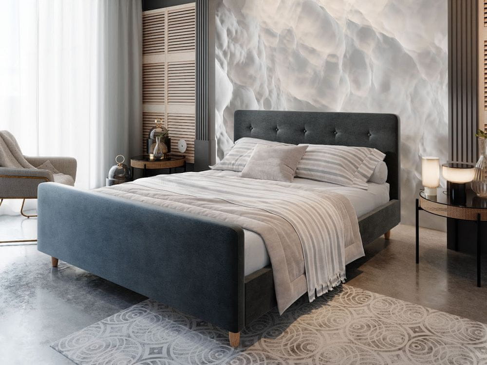 Veneti Manželská posteľ s úložným priestorom NESSIE - 160x200, tmavo šedá