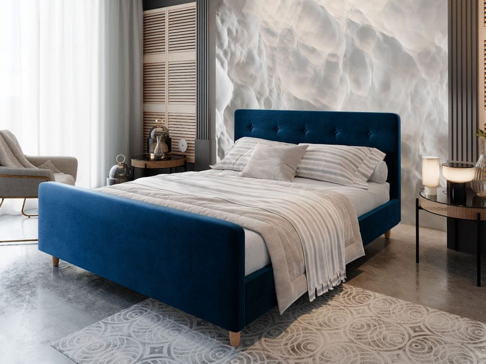 Veneti Manželská čalúnená posteľ NESSIE - 140x200, modrá