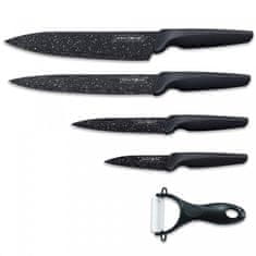 Royalty Line 4-dielna súprava nožov s mramorovým povrchom a keramickou škrabkou RL-MB4 / čierna