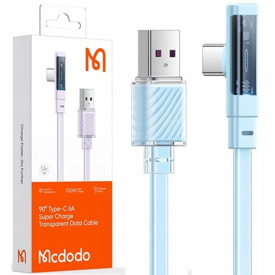 Mcdodo Kábel USB-C, hranatý, výkonný, superrýchly, Mcdodo, 100 W, 1,2 m, modrý CA-3422