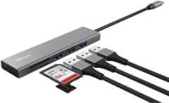 TRUST USB-C hub Halyx Fast, 3xUSB 3.2 Gen 1, čítačka kariet, strieborná