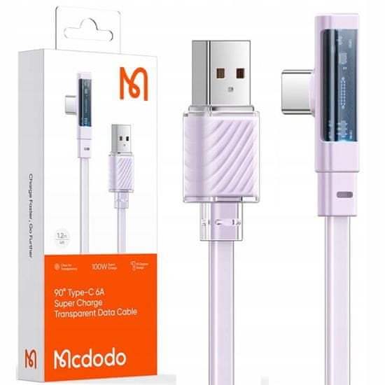 Mcdodo Kábel USB-C, hranatý, výkonný, superrýchly, Mcdodo, 100 W, 1,2 m, fialový CA-3421