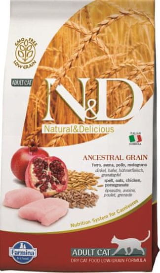 N&D ANCESTRAL GRAIN Cat LG Chicken, Spelt, Oats a Granátové jablko Adult 1,5 kg