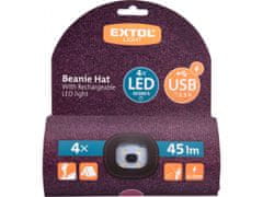 Extol Light čiapka s čelovkou 4x45lm, USB nabíjanie, fialová/čierna, univerzálna veľkosť