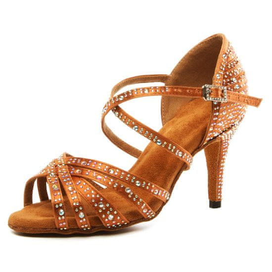 Burtan Dance Shoes Tanečné topánky Vysoké podpätky latino SALSA BACHATA zirkóny hnedé 8,5 cm