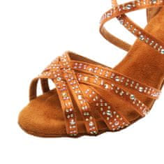 Burtan Dance Shoes Tanečné topánky Vysoké podpätky latino SALSA BACHATA zirkóny hnedé 8,5 cm, 35