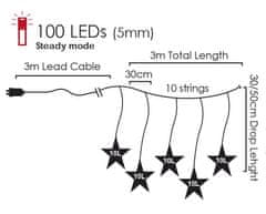 ACA Lightning LED vianočné záves Hviezdičky, 3x3m, teplá biela, IP44, 100 LED