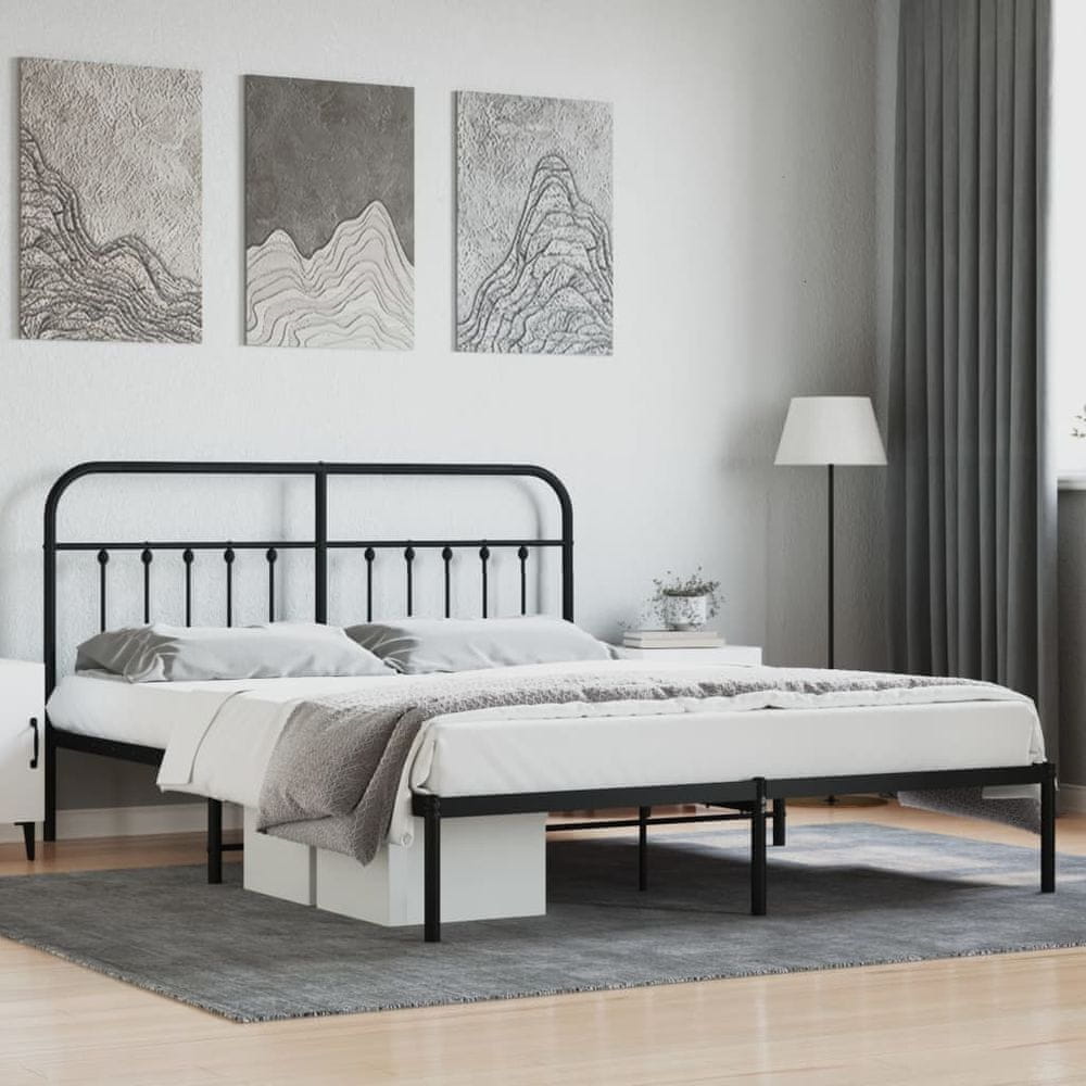 Vidaxl Kovový rám postele s čelom čierny 180x200 cm