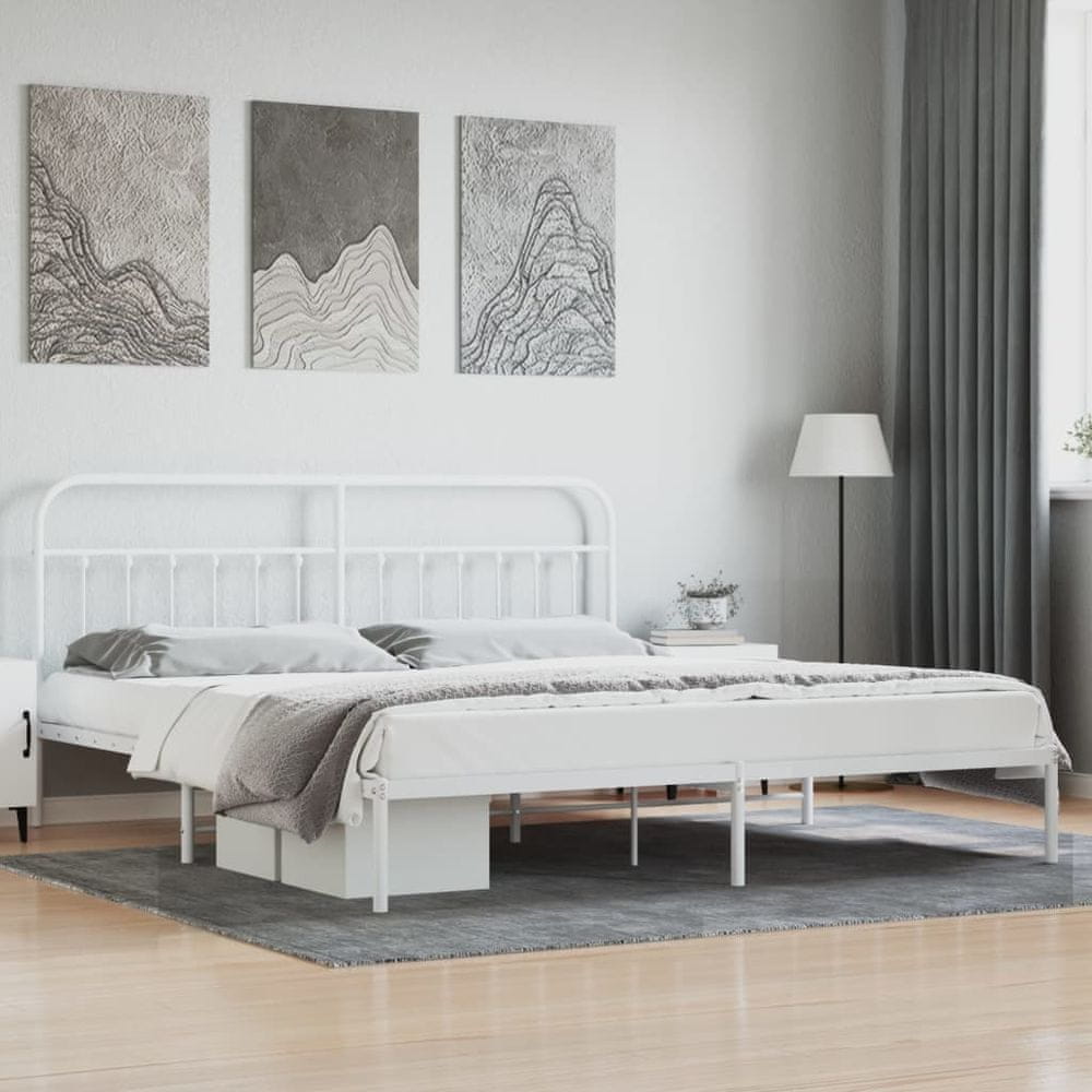 Vidaxl Kovový rám postele s čelom biely 193x203 cm