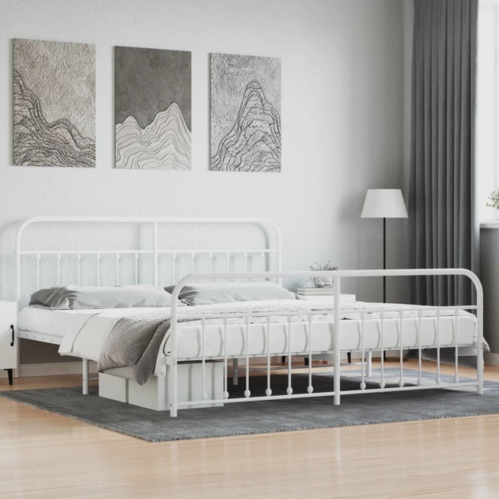 Vidaxl Kovový rám postele s čelom a podnožkou biely 200x200 cm