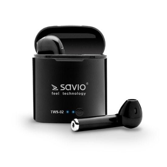 shumee Bezdrátová sluchátka SAVIO TWS-02 (do uší; bezdrátová, Bluetooth; s vestavěným mikrofonem; černá barva