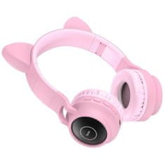 Hoco W27 bezdrôtové slúchadlá s mačacími ušami 3.5mm jack, ružové
