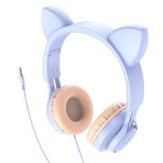 Hoco W36 slúchadlá s mačacími ušami 3.5mm mini jack, svetlomodré