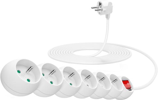 Connect IT prodlužovací kábel 230 V, 6 zásuvek, 5 m, s vypínačem (bílý)