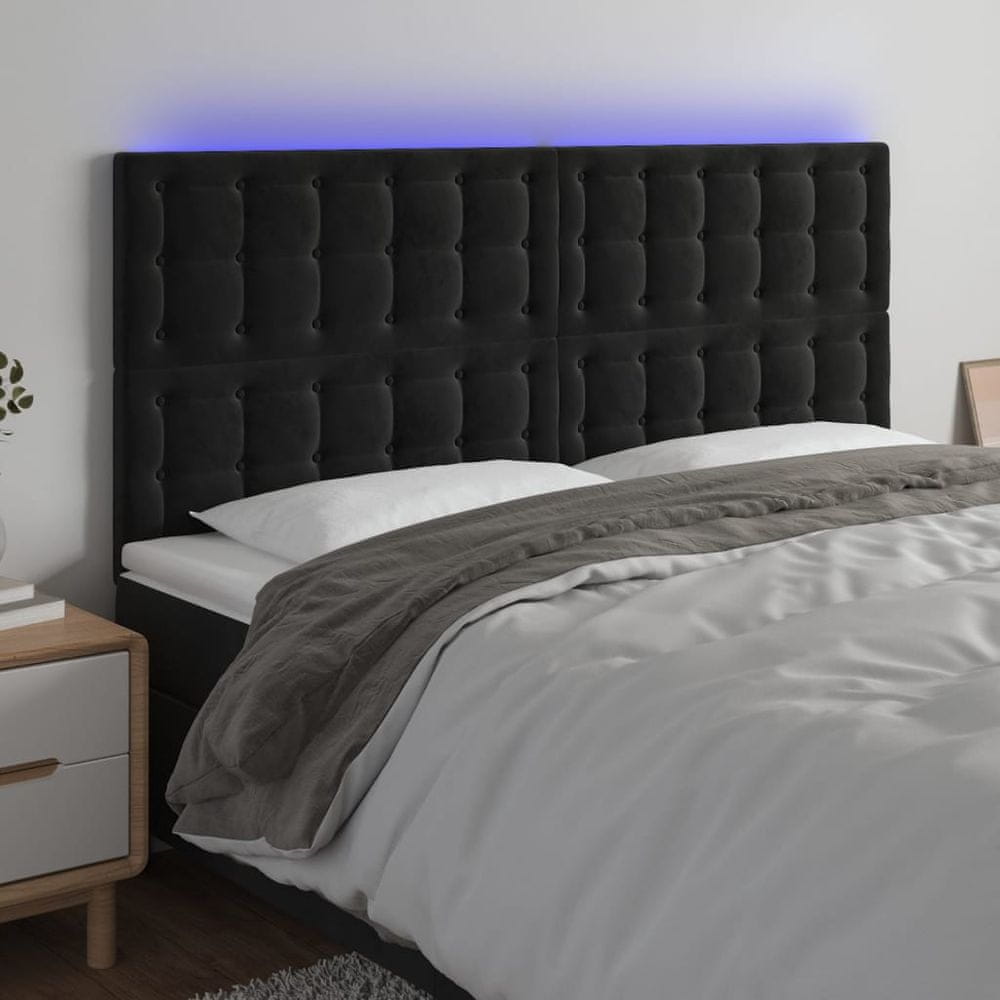 Vidaxl Čelo postele s LED čierne 160x5x118/128 cm zamat