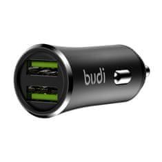 Budi Nabíjačka do auta Budi, 2x USB, 2,4A + kábel 3v1 USB na USB-C / Lightning / Micro USB (čierna)