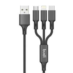 Budi Nabíjačka do auta Budi, 2x USB, 2,4A + kábel 3v1 USB na USB-C / Lightning / Micro USB (čierna)