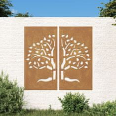 Petromila vidaXL Záhradné nástenné dekorácie 2 ks 105x55 cm kortenová oceľ strom